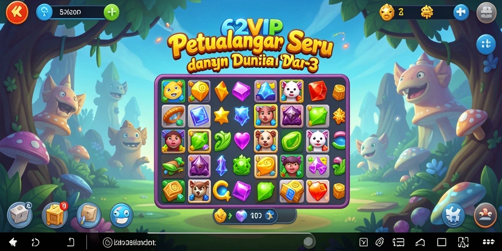 Screenshot gameplay 62VIP yang menunjukkan momen mencocokkan objek Match-3.