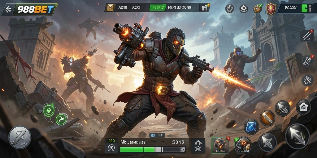 Screenshot gameplay 988BET menampilkan aksi seru dalam pertarungan.