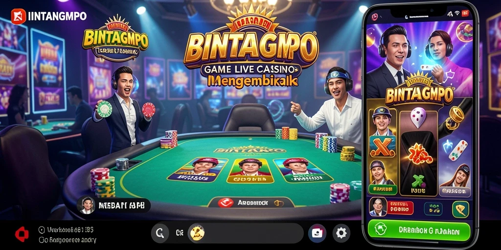 Screenshot gameplay BINTANGMPO menampilkan dealer profesional dan suasana kasino langsung.