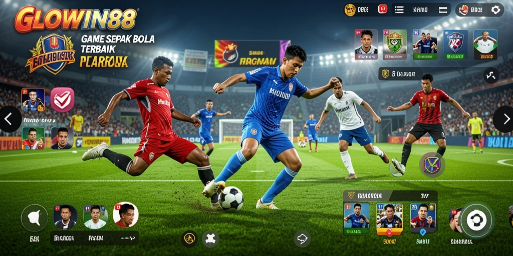 Screenshot utama GLOWIN88 menampilkan aksi sepak bola yang mendebarkan.