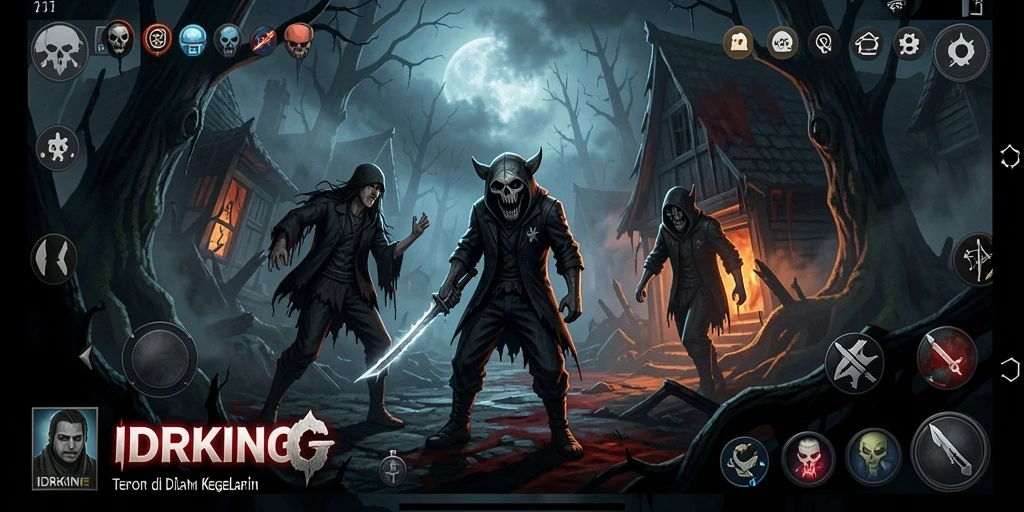 Screenshot gameplay menunjukkan suasana mencekam dalam kegelapan.