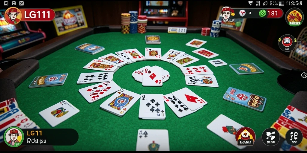 Screenshot gameplay LG111 menunjukkan pemain yang asyik bermain Gaple.