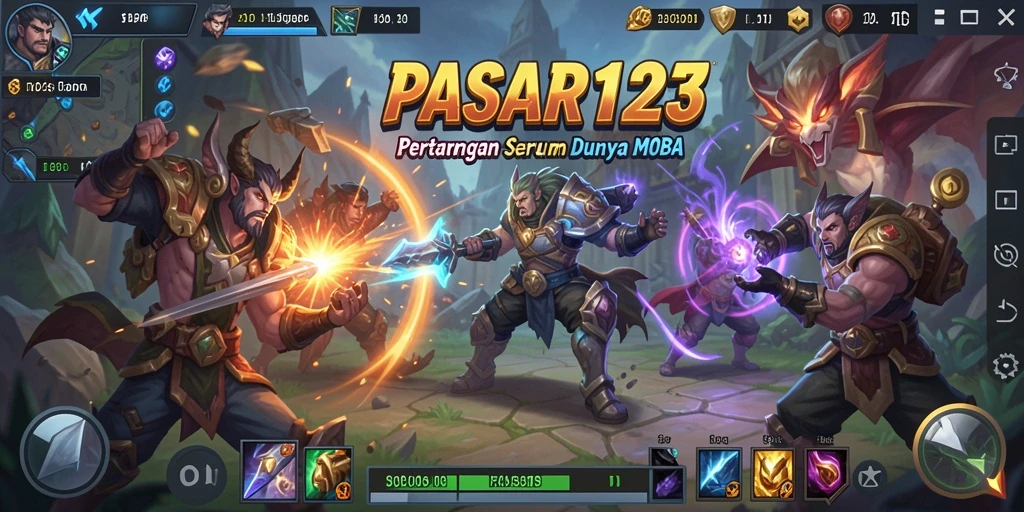 Tampilan gameplay seru PASAR123 di arena MOBA.