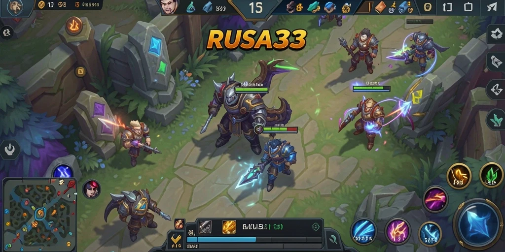Screenshot RUSA33 menampilkan pertempuran seru dalam game MOBA.