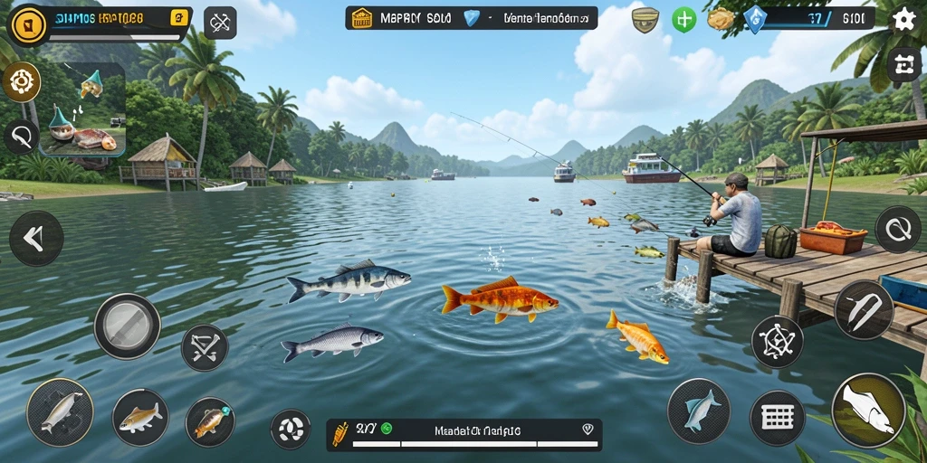 Gameplay SIAP108 yang menampilkan momen menangkap ikan.
