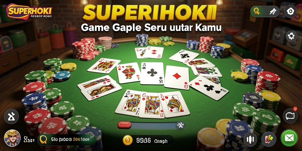Tampilan gameplay seru dalam SUPERHOKI yang menampilkan pertandingan Gaple.
