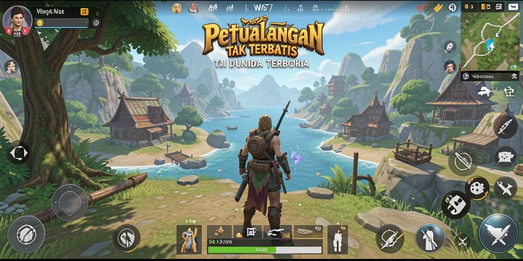 Tangkapan layar gameplay W67 menunjukkan eksplorasi dunia terbuka yang luas.